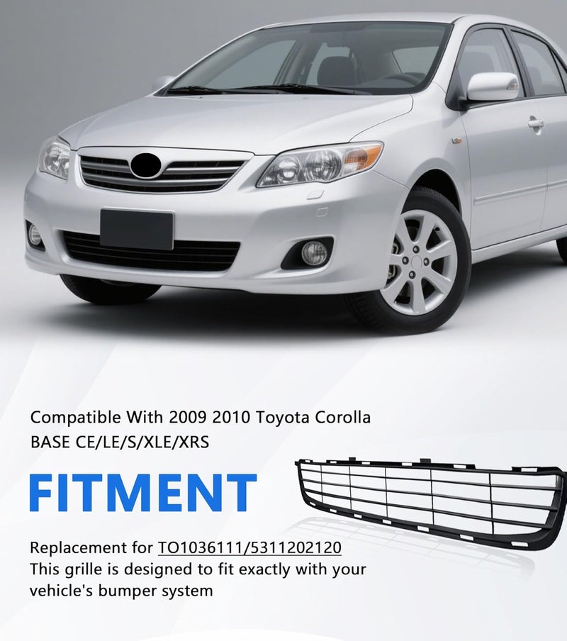 YUWUTF Front Bumper Lower Grille Compatible With 2009 2010 Toyota Corolla CE LE S XLE XRS Replacement for TO1036111 5311202120 Direct Replacement - Image 2